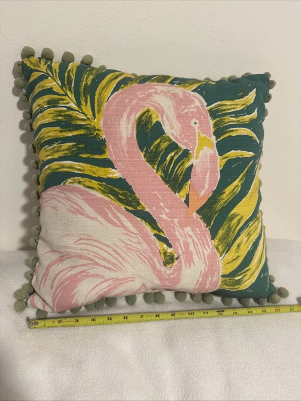 Opalhouse 16” Tropical Flamingo Throw Pillow Pom Pom Trim Outdoor Accent